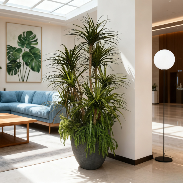 Custom Design Premium Faux Plants Arrangement with Cement Planter,Custom Design Premium Faux Plants Arrangement with Cement Planter