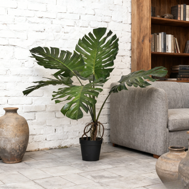 Custom Design Stylish Faux PU Monstera Leaves Potted Plant,Custom Design Stylish Faux PU Monstera Leaves Potted Plant