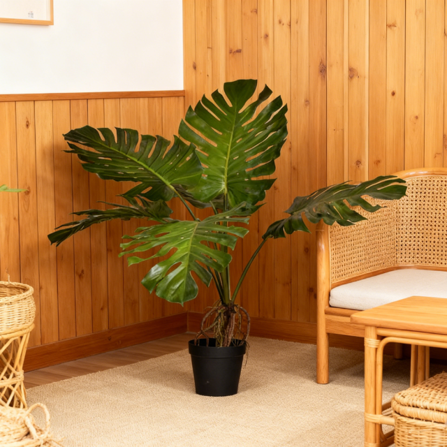 Custom Design Stylish Faux PU Monstera Leaves Potted Plant,Custom Design Stylish Faux PU Monstera Leaves Potted Plant