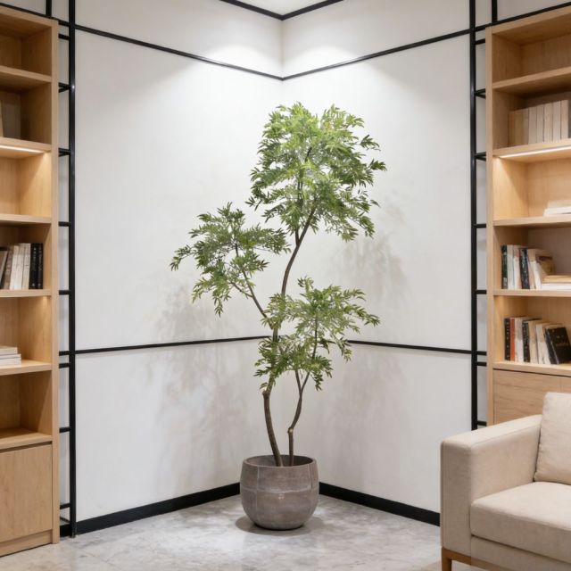 Custom Design 215CM Evergreen Faux Polyscias Potted Tree in Real Wood Trunks,Custom Design 215CM Evergreen Faux Polyscias Potted Tree in Real Wood Trunks