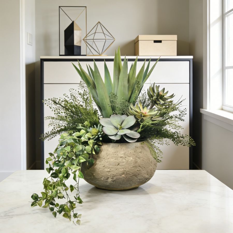 Custom Design Table Decor Plant Evergreen Faux Plant Arrangement,Custom Design Table Decor Plant Evergreen Faux Plant Arrangement