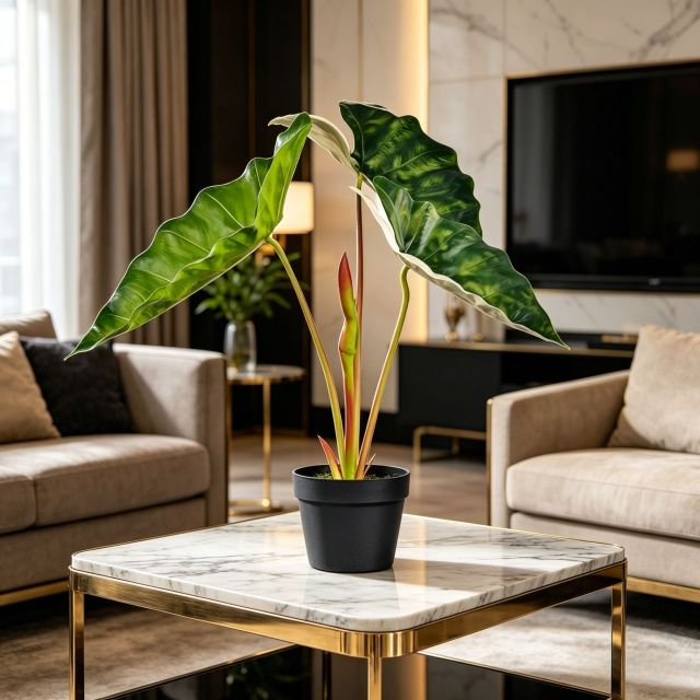  Highly Realistic Artificial Potted Alocasia Plants For Home Living Room,Highly Realistic Artificial Potted Alocasia Plants For Home Living Room