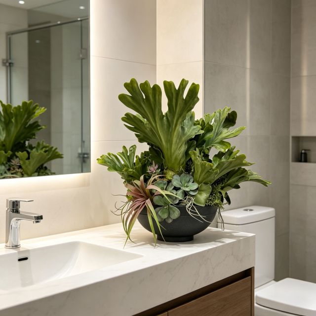 Highly Realistic Potted Faux Mixed Plant / Queen Fern Plant  Arrangement For Interior Tabletop Decor,Highly Realistic Potted Faux Mixed Plant For Interior Tabletop Decor