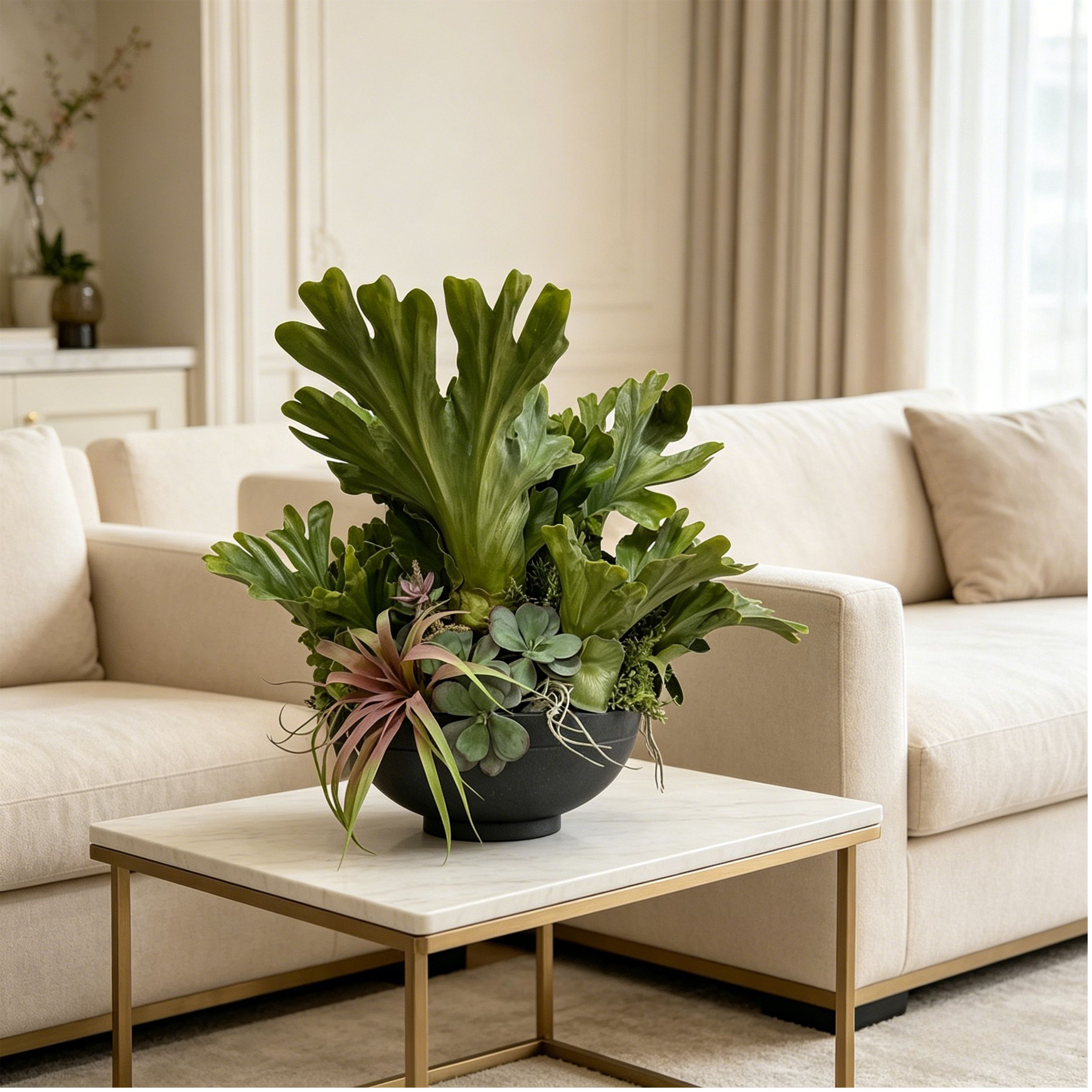 Highly Realistic Potted Faux Mixed Plant / Queen Fern Plant  Arrangement For Interior Tabletop Decor,Highly Realistic Potted Faux Mixed Plant For Interior Tabletop Decor