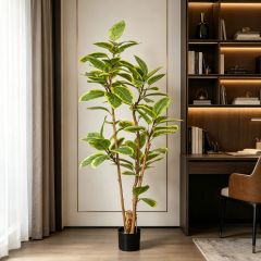 Highly Realistic Artificial Variegated Rubber Tree Potted for Home Office Hotel Decor,Highly Realistic Artificial Variegated Ficus Tree Potted For Home Decor