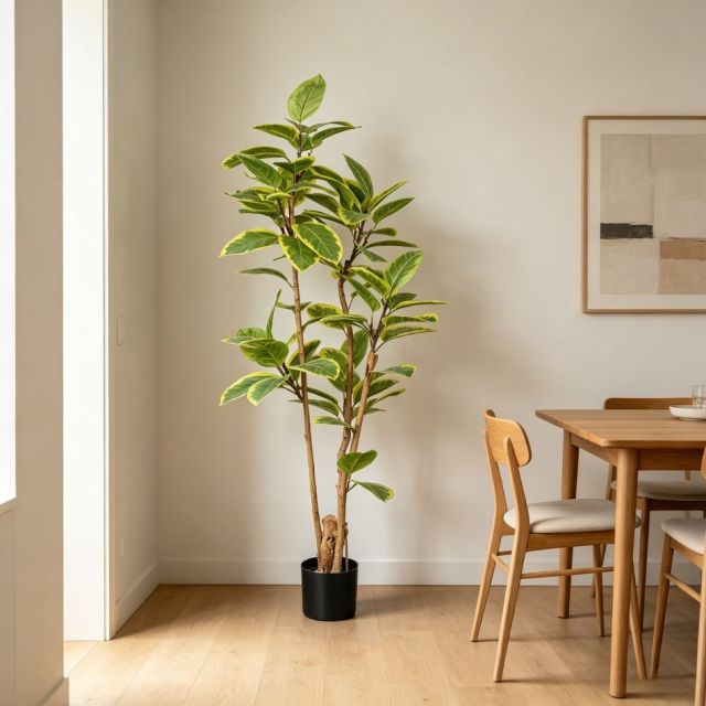Highly Realistic Artificial Variegated Rubber Tree Potted for Home Office Hotel Decor,Highly Realistic Artificial Variegated Ficus Tree Potted For Home Decor