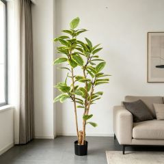 Highly Realistic Artificial Variegated Rubber Tree Potted for Home Office Hotel Decor,Highly Realistic Artificial Variegated Ficus Tree Potted For Home Decor