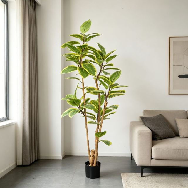Highly Realistic Artificial Variegated Rubber Tree Potted for Home Office Hotel Decor,Highly Realistic Artificial Variegated Ficus Tree Potted For Home Decor