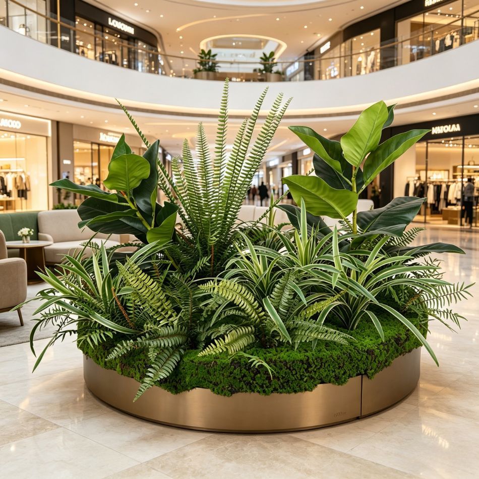 Custom Design Artificial Fern & Rubber Plant Circular Arrangement for Interior Decor,Custom Design Artificial Fern & Rubber Plant Circular Arrangement for Interior Decor