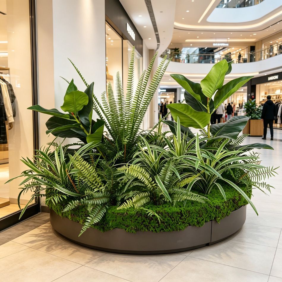 Custom Design Artificial Fern & Rubber Plant Circular Arrangement for Interior Decor,Custom Design Artificial Fern & Rubber Plant Circular Arrangement for Interior Decor
