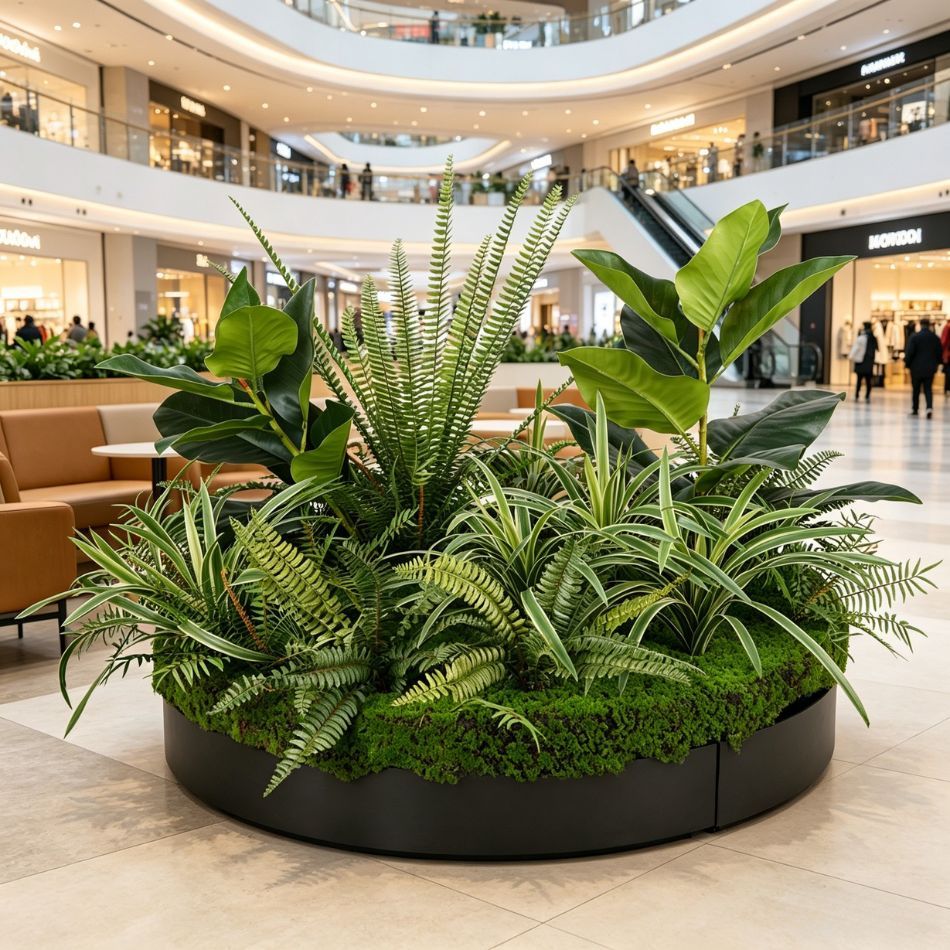 Custom Design Artificial Fern & Rubber Plant Circular Arrangement for Interior Decor,Custom Design Artificial Fern & Rubber Plant Circular Arrangement for Interior Decor