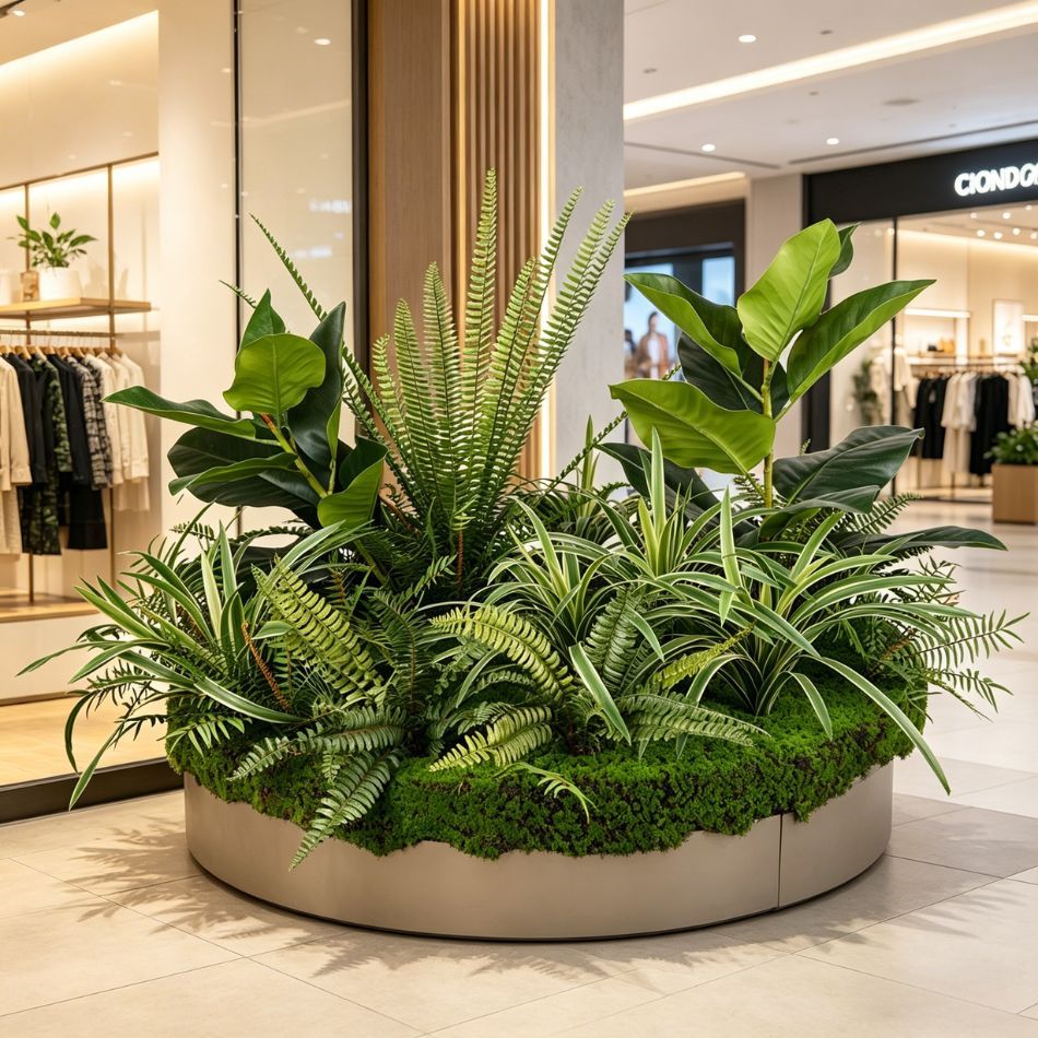 Custom Design Artificial Fern & Rubber Plant Circular Arrangement for Interior Decor,Custom Design Artificial Fern & Rubber Plant Circular Arrangement for Interior Decor
