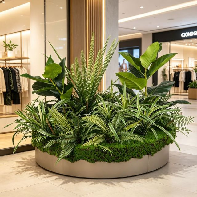 Custom Design Artificial Fern & Rubber Plant Circular Arrangement for Interior Decor,Custom Design Artificial Fern & Rubber Plant Circular Arrangement for Interior Decor
