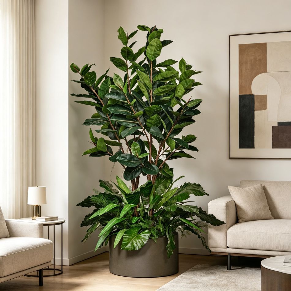 Custom design Artificial Rubber Tree Greenery Arrangement Potted Plant for Indoor Decor,Premium Quality Artificial Rubber Tree Greenery Arrangement Potted Plant for Indoor Decor