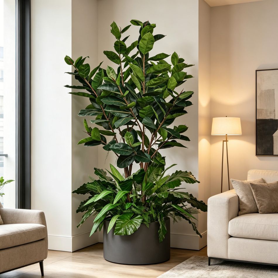 Custom design Artificial Rubber Tree Greenery Arrangement Potted Plant for Indoor Decor,Premium Quality Artificial Rubber Tree Greenery Arrangement Potted Plant for Indoor Decor