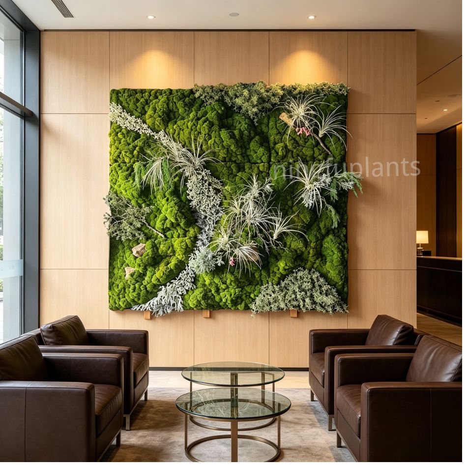 Mixed Preserved Moss Wall Art with Air Plants for Indoor Wall Decor,Mixed Preserved Moss Wall Art with Air Plants for Indoor Wall Decor