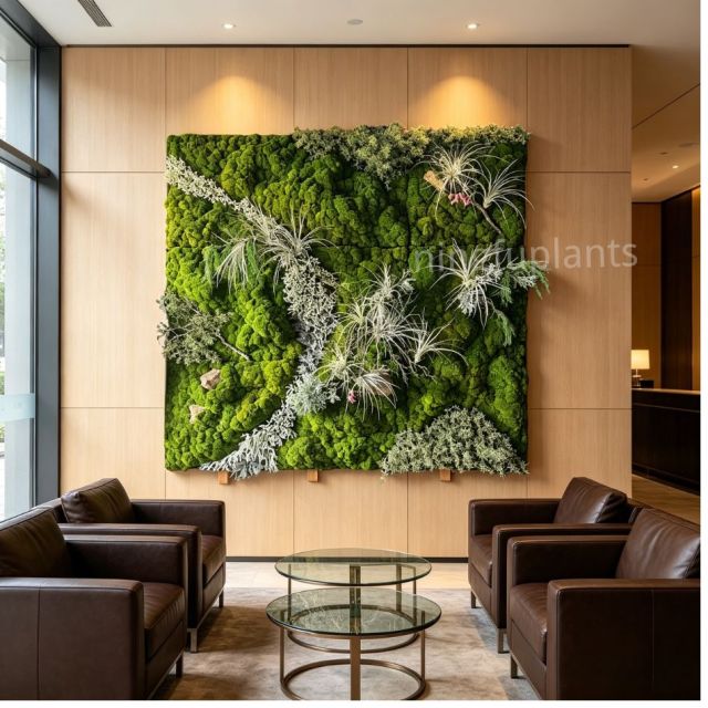 Mixed Preserved Moss Wall Art with Air Plants for Indoor Wall Decor,Mixed Preserved Moss Wall Art with Air Plants for Indoor Wall Decor