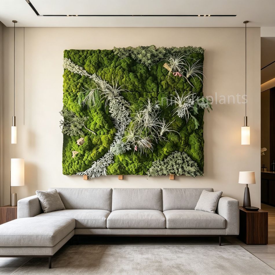 Mixed Preserved Moss Wall Art with Air Plants for Indoor Wall Decor,Mixed Preserved Moss Wall Art with Air Plants for Indoor Wall Decor