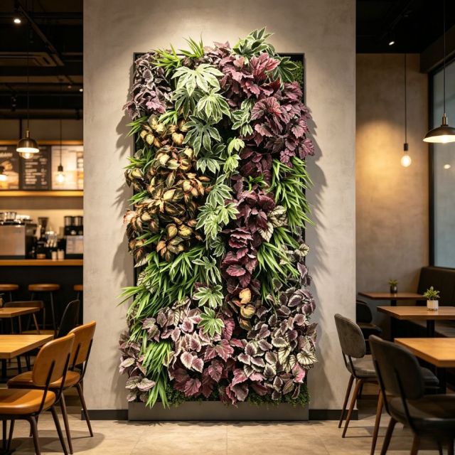 Framed Colorful Variegated Artificial Vertical Green Wall Interior Design,Framed Colorful Variegated Artificial Vertical Green Wall Interior Design