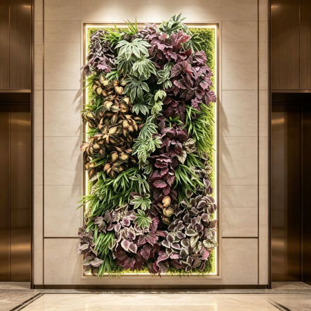 Framed Colorful Variegated Artificial Vertical Green Wall Interior Design,Framed Colorful Variegated Artificial Vertical Green Wall Interior Design
