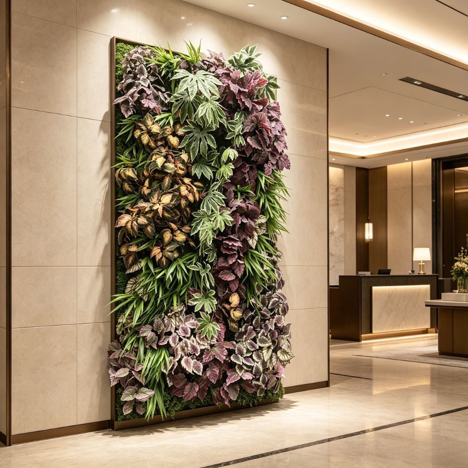 Framed Colorful Variegated Artificial Vertical Green Wall Interior Design,Framed Colorful Variegated Artificial Vertical Green Wall Interior Design