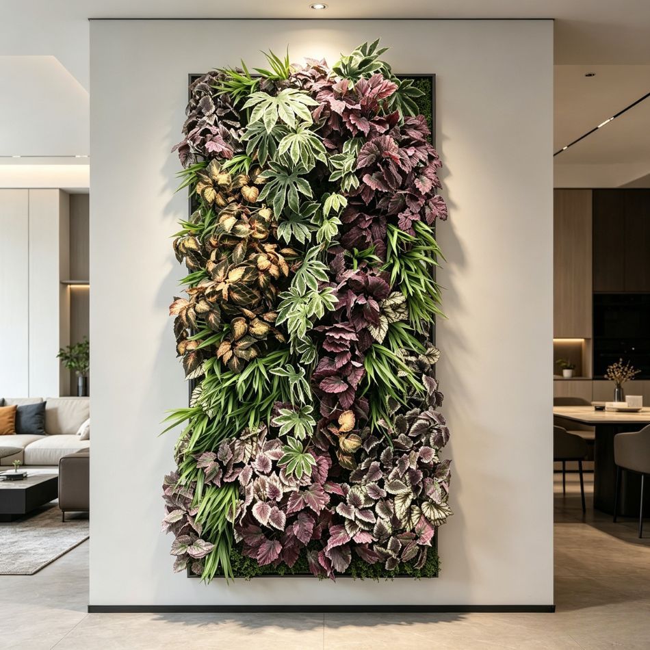 Framed Colorful Variegated Artificial Vertical Green Wall Interior Design,Framed Colorful Variegated Artificial Vertical Green Wall Interior Design