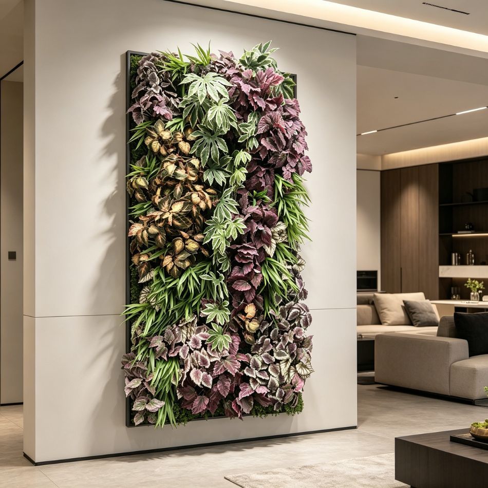 Framed Colorful Variegated Artificial Vertical Green Wall Interior Design,Framed Colorful Variegated Artificial Vertical Green Wall Interior Design