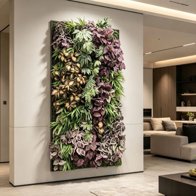 Framed Colorful Variegated Artificial Vertical Green Wall Interior Design,Framed Colorful Variegated Artificial Vertical Green Wall Interior Design