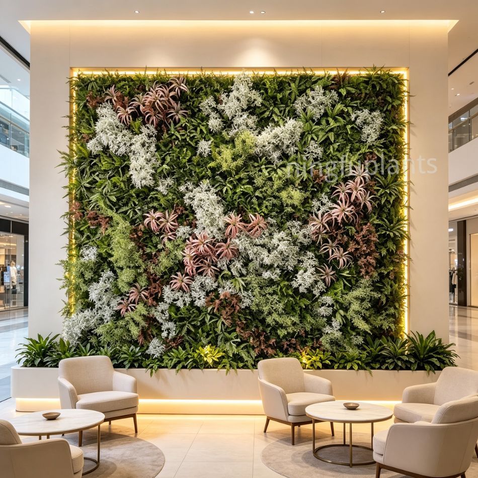 High Similarity Recessed Mixed White Floral Artificial Vertical Green Wall for Home Decor,High Similarity Recessed Mixed White Floral Artificial Vertical Green Wall for Home Decor