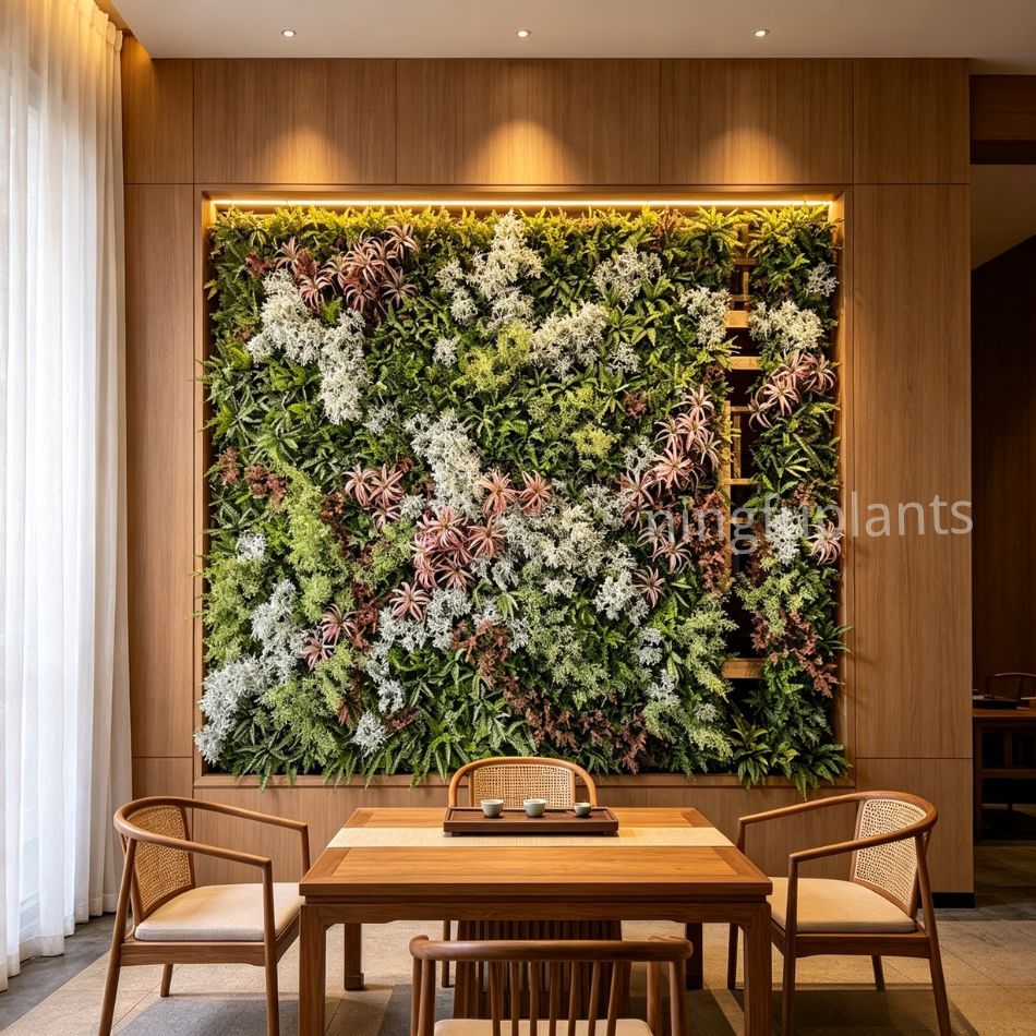 High Similarity Recessed Mixed White Floral Artificial Vertical Green Wall for Home Decor,High Similarity Recessed Mixed White Floral Artificial Vertical Green Wall for Home Decor