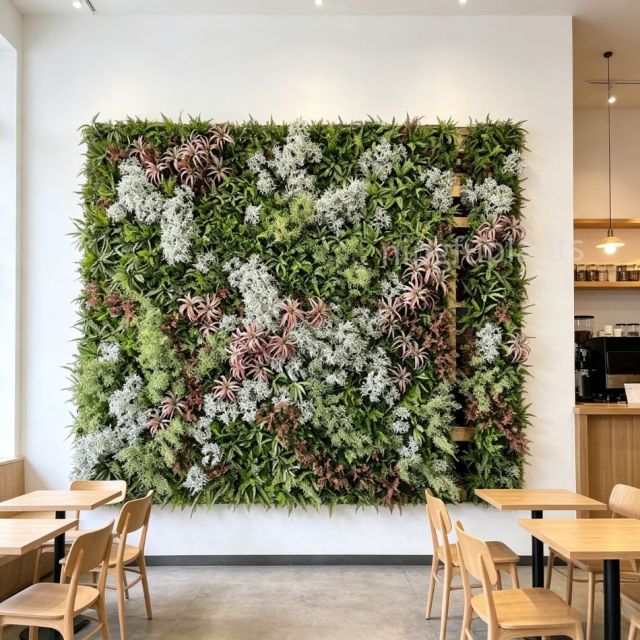 High Similarity Recessed Mixed White Floral Artificial Vertical Green Wall for Home Decor,High Similarity Recessed Mixed White Floral Artificial Vertical Green Wall for Home Decor