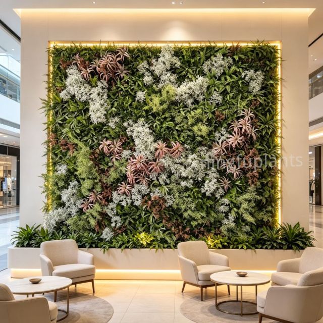 High Similarity Recessed Mixed White Floral Artificial Vertical Green Wall for Home Decor,High Similarity Recessed Mixed White Floral Artificial Vertical Green Wall for Home Decor
