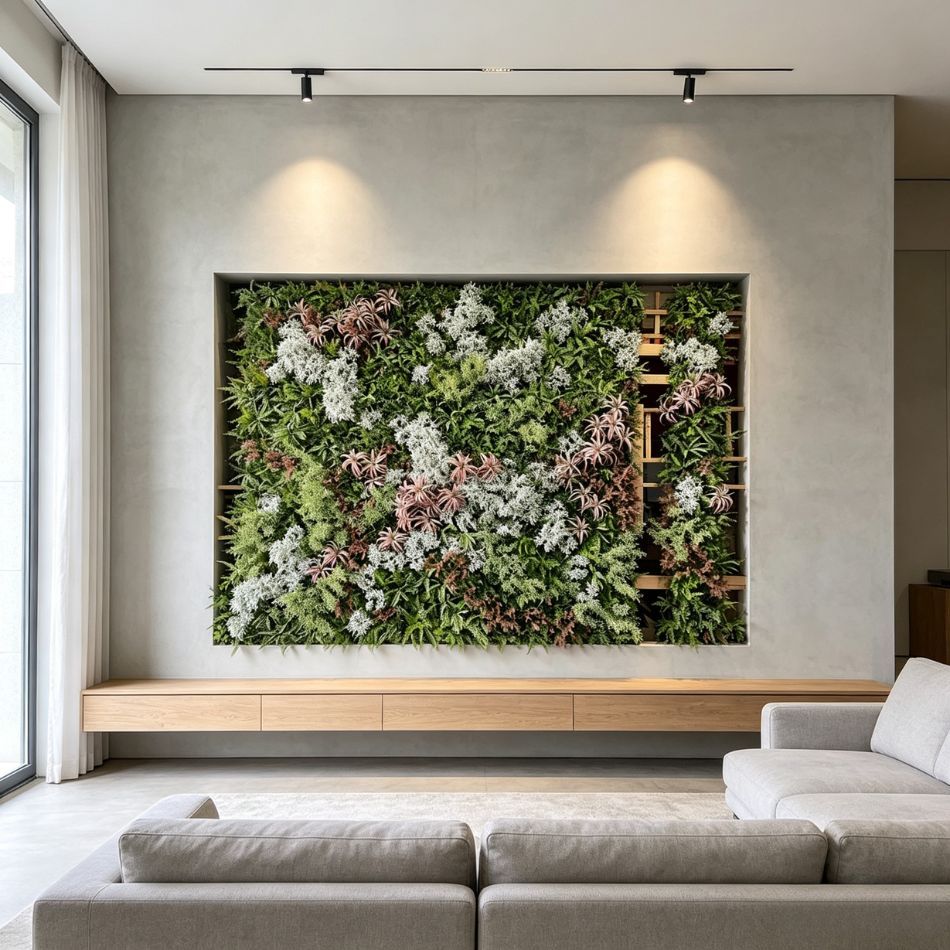 High Similarity Recessed Mixed White Floral Artificial Vertical Green Wall for Home Decor,High Similarity Recessed Mixed White Floral Artificial Vertical Green Wall for Home Decor
