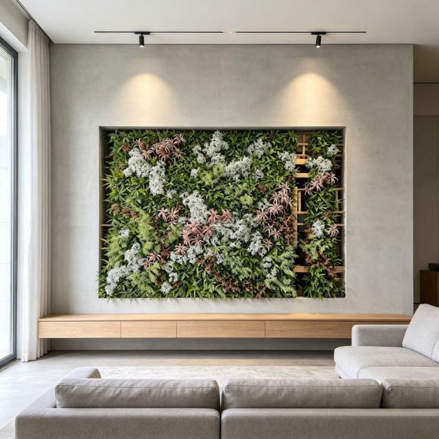 High Similarity Recessed Mixed White Floral Artificial Vertical Green Wall for Home Decor,High Similarity Recessed Mixed White Floral Artificial Vertical Green Wall for Home Decor