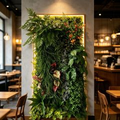 Permium Quality Backlit Tropical Artificial Vertical Green Wall with Orange Florals for Interior Design,Permium Quality Backlit Tropical Artificial Vertical Green Wall with Orange Florals for Interior Design