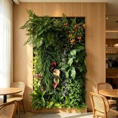 Permium Quality Backlit Tropical Artificial Vertical Green Wall with Orange Florals for Interior Design,Permium Quality Backlit Tropical Artificial Vertical Green Wall with Orange Florals for Interior Design