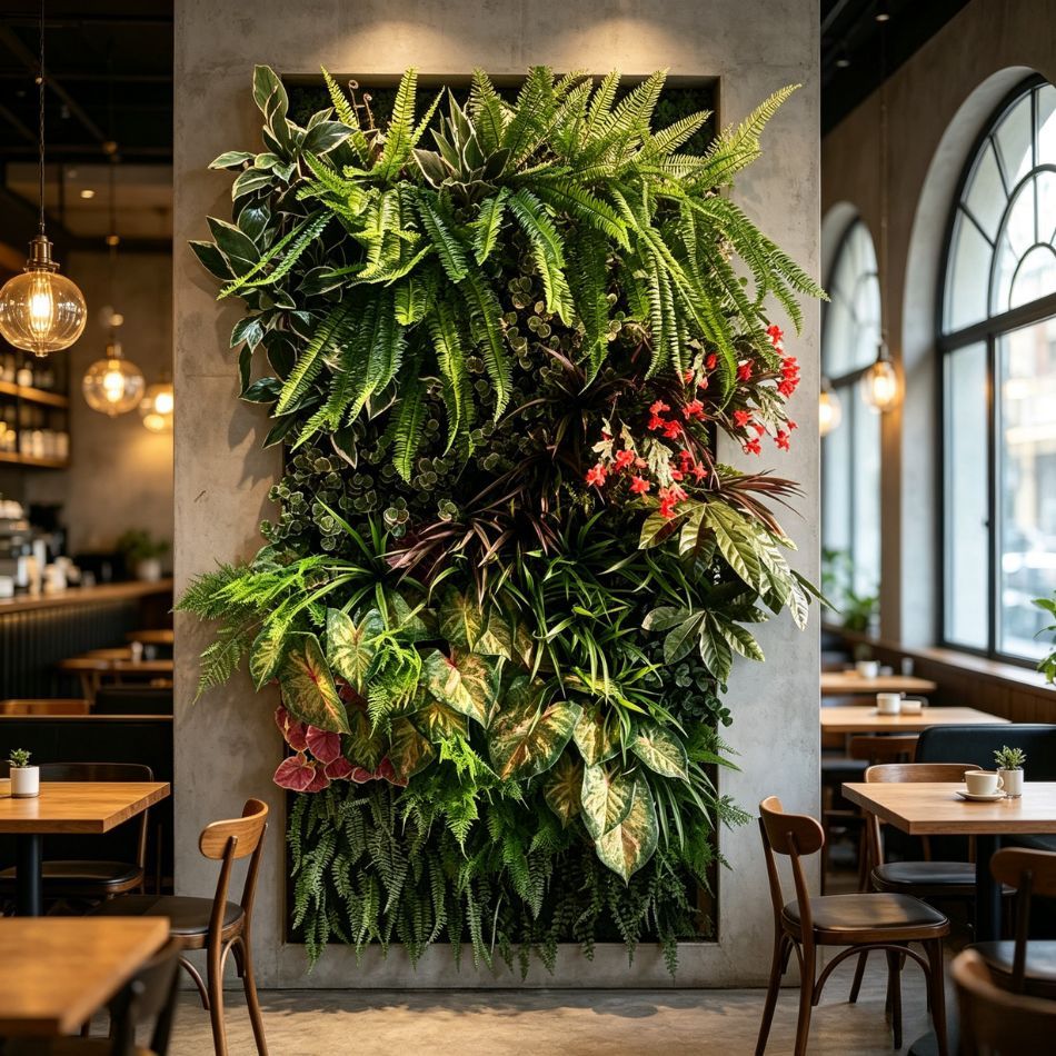 High Similarity Square Artificial Tropical Green Wall with Red Floral Accents for Indoor Decor,High Similarity Square Artificial Tropical Green Wall with Red Floral Accents for Indoor Decor