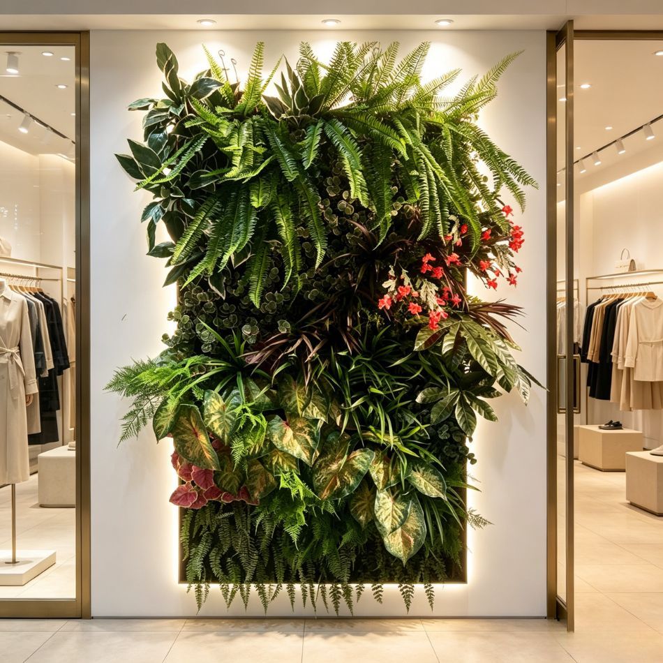 High Similarity Square Artificial Tropical Green Wall with Red Floral Accents for Indoor Decor,High Similarity Square Artificial Tropical Green Wall with Red Floral Accents for Indoor Decor