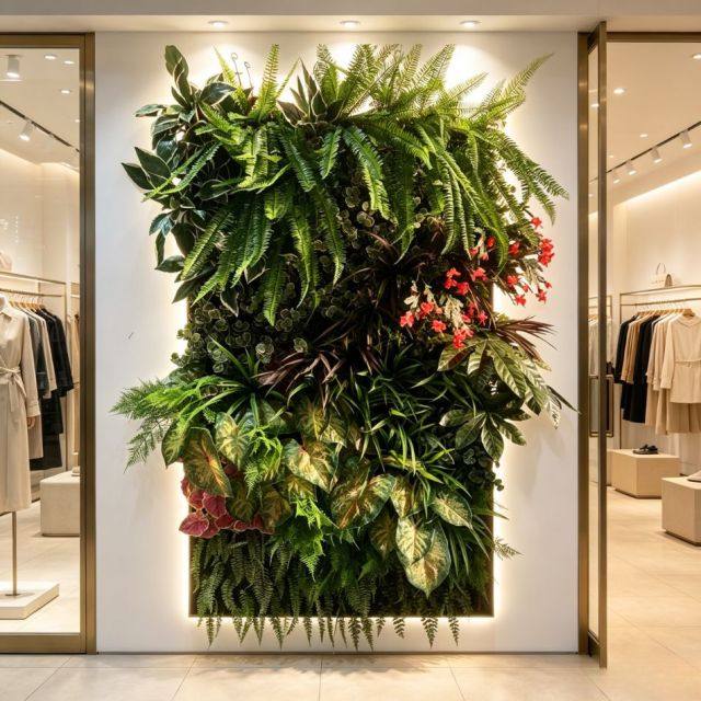 High Similarity Square Artificial Tropical Green Wall with Red Floral Accents for Indoor Decor,High Similarity Square Artificial Tropical Green Wall with Red Floral Accents for Indoor Decor
