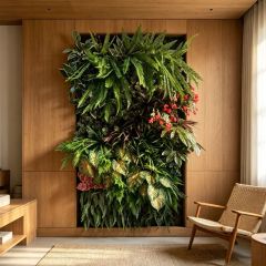 High Similarity Square Artificial Tropical Green Wall with Red Floral Accents for Indoor Decor,High Similarity Square Artificial Tropical Green Wall with Red Floral Accents for Indoor Decor