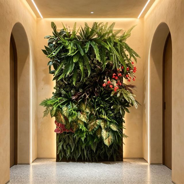 High Similarity Square Artificial Tropical Green Wall with Red Floral Accents for Indoor Decor,High Similarity Square Artificial Tropical Green Wall with Red Floral Accents for Indoor Decor