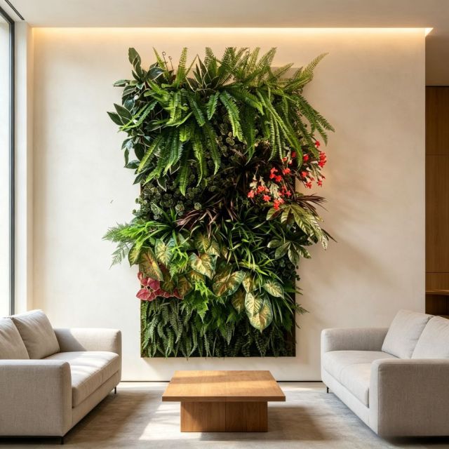 High Similarity Square Artificial Tropical Green Wall with Red Floral Accents for Indoor Decor,High Similarity Square Artificial Tropical Green Wall with Red Floral Accents for Indoor Decor