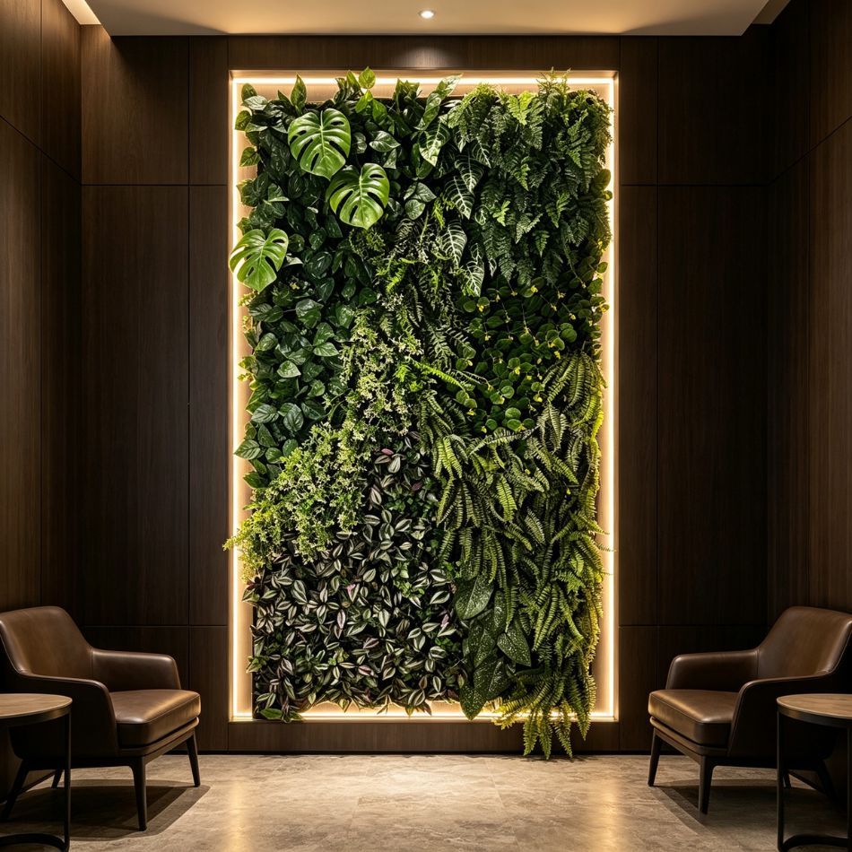 Permium Quality Tall Vertical Backlit Artificial Monstera & Fern Green Wall for Home Decor,Permium Quality Tall Vertical Backlit Artificial Monstera & Fern Green Wall for Home Decor