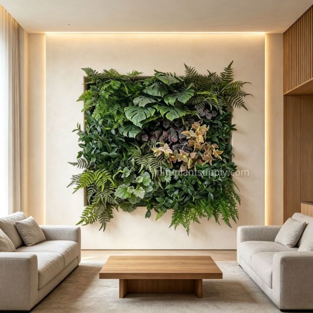 Premium Artificial Tropical Green Wall with Color Foliage for Interior Design,Premium Artificial Tropical Green Wall with Color Foliage for Interior Design