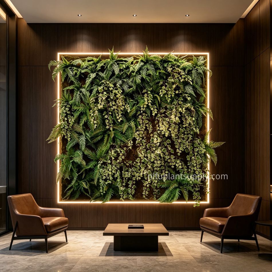 Premium High Similarity Artificial Fern & Variegated Ivy Green Wall Panel,Premium High Similarity Artificial Fern & Variegated Ivy Green Wall Panel