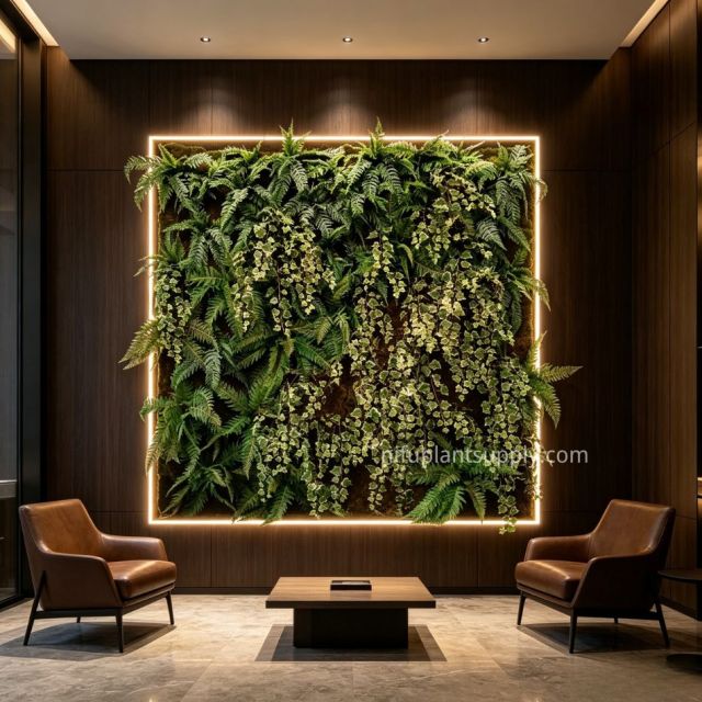 Premium High Similarity Artificial Fern & Variegated Ivy Green Wall Panel,Premium High Similarity Artificial Fern & Variegated Ivy Green Wall Panel