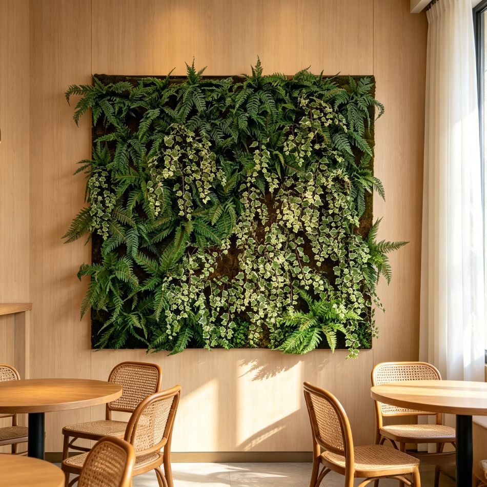 Premium High Similarity Artificial Fern & Variegated Ivy Green Wall Panel,Premium High Similarity Artificial Fern & Variegated Ivy Green Wall Panel