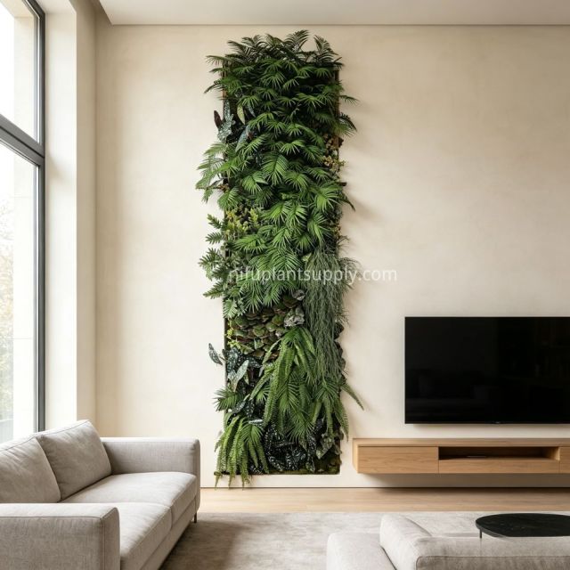 Slim Vertical Artificial Palm & Fern Green Wall Panel for Narrow Wall Decor,Slim Vertical Artificial Palm & Fern Green Wall Panel for Narrow Wall Decor