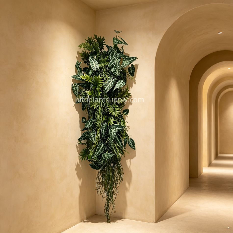 Slim Vertical Artificial Alocasia & Fern Hanging Green Wall Panel,Slim Vertical Artificial Alocasia & Fern Hanging Green Wall Panel