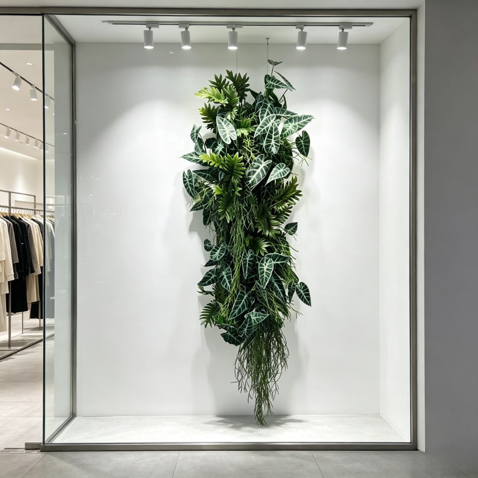 Slim Vertical Artificial Alocasia & Fern Hanging Green Wall Panel,Slim Vertical Artificial Alocasia & Fern Hanging Green Wall Panel